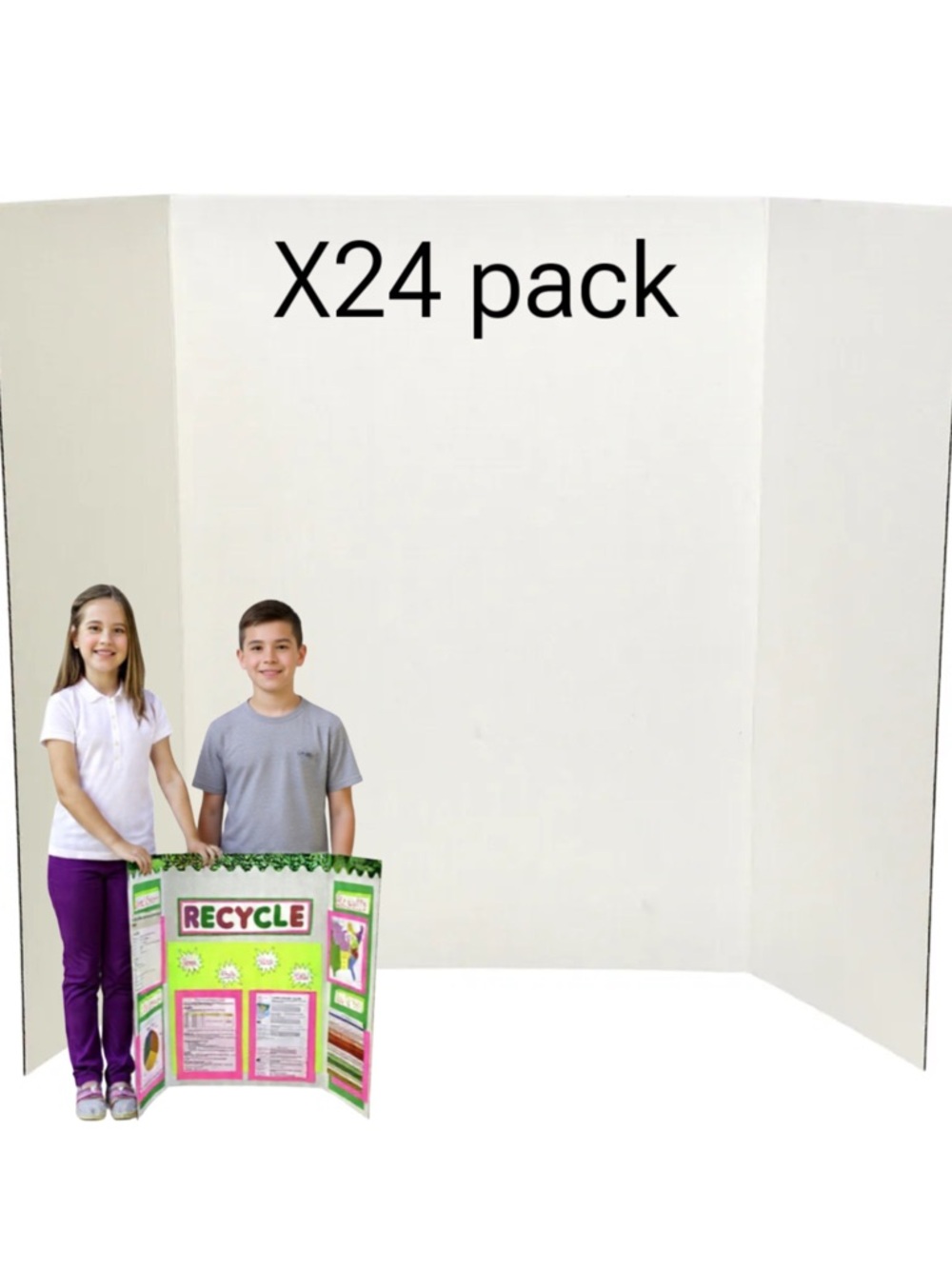 24 Pack White Trifold Poster Board W38”xL27" Large Presentation Display